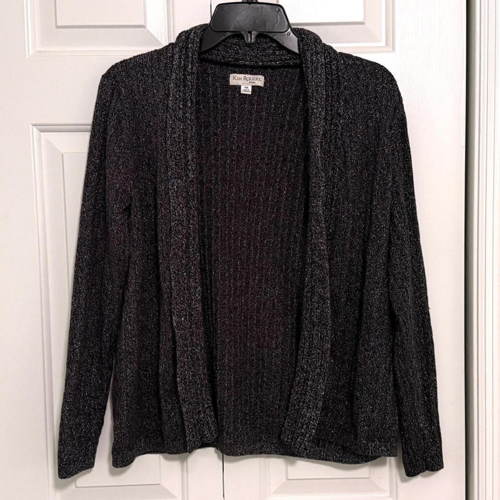 Silver tone Sparkle Gray cardigan Sweater by Kim Rogers Size Petite Medium